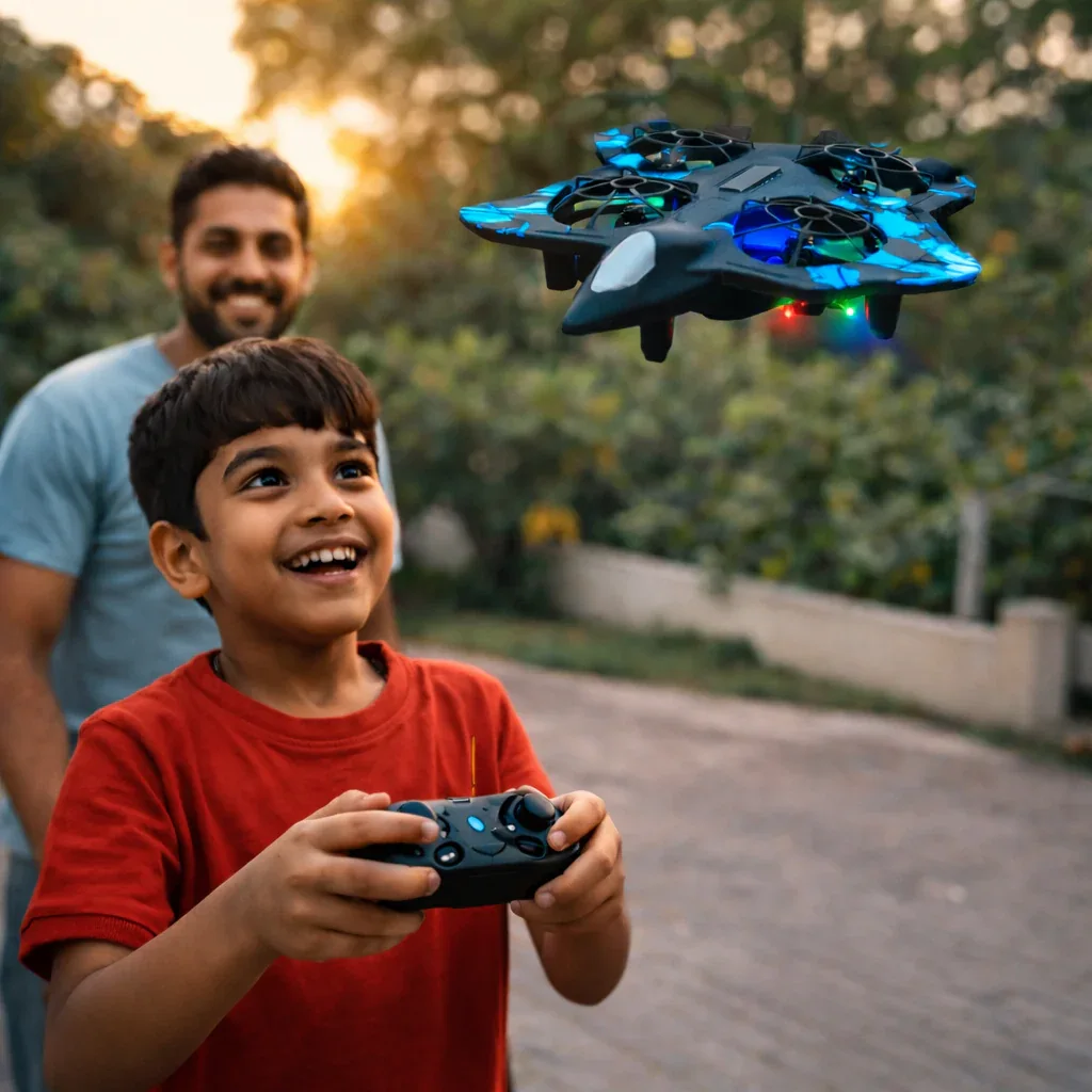 father and son flying a drone father and son flying a drone